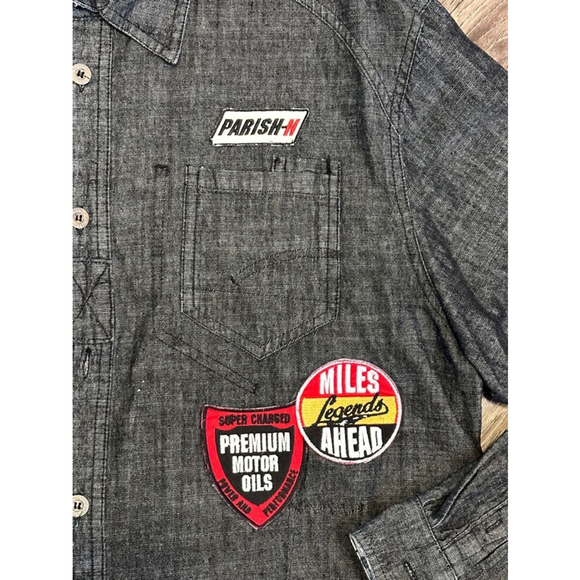 Blacktop Legends Parish Nation Men’s Black Denim Button Up Shirt Patches…​​ - Picture 9 of 13